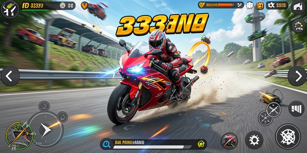 Tampilan gameplay balapan motor yang mendebarkan dan penuh aksi.
