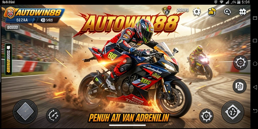 Screenshot AUTOWIN88 menampilkan aksi balapan motor yang mendebarkan.