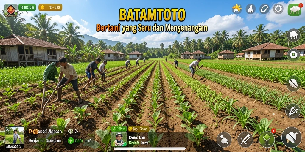 Tampilan seru gameplay BATAMTOTO dengan aktivitas bertani.
