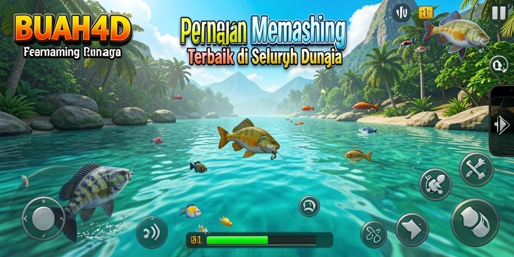 Tampilan gameplay BUAH4D yang penuh aksi saat memancing.