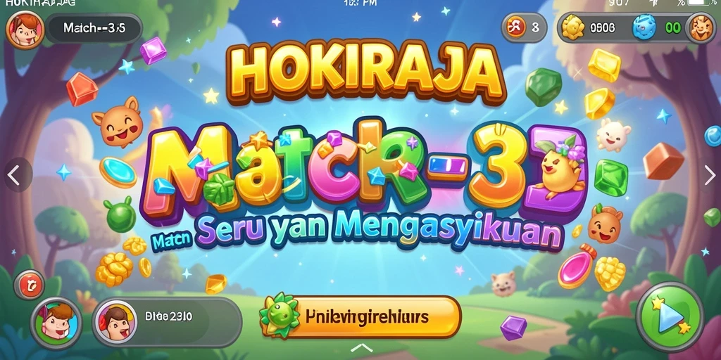 Screenshot gameplay HOKIRAJA dengan visual yang menarik dan elemen Match-3.