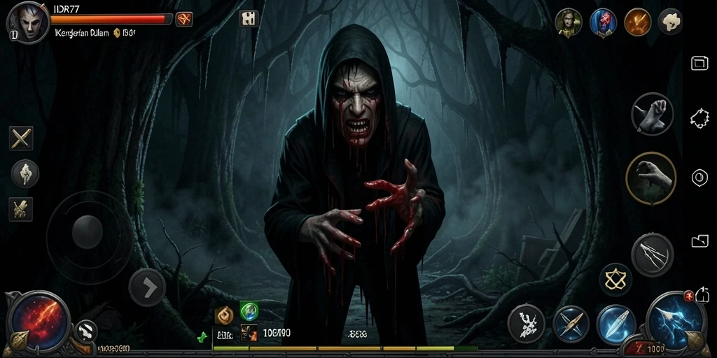 Tangkapan layar menunjukkan gameplay menegangkan dalam suasana horror.
